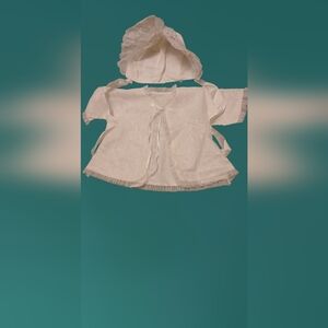 Elegant White Baby Shirt And Bonnet.